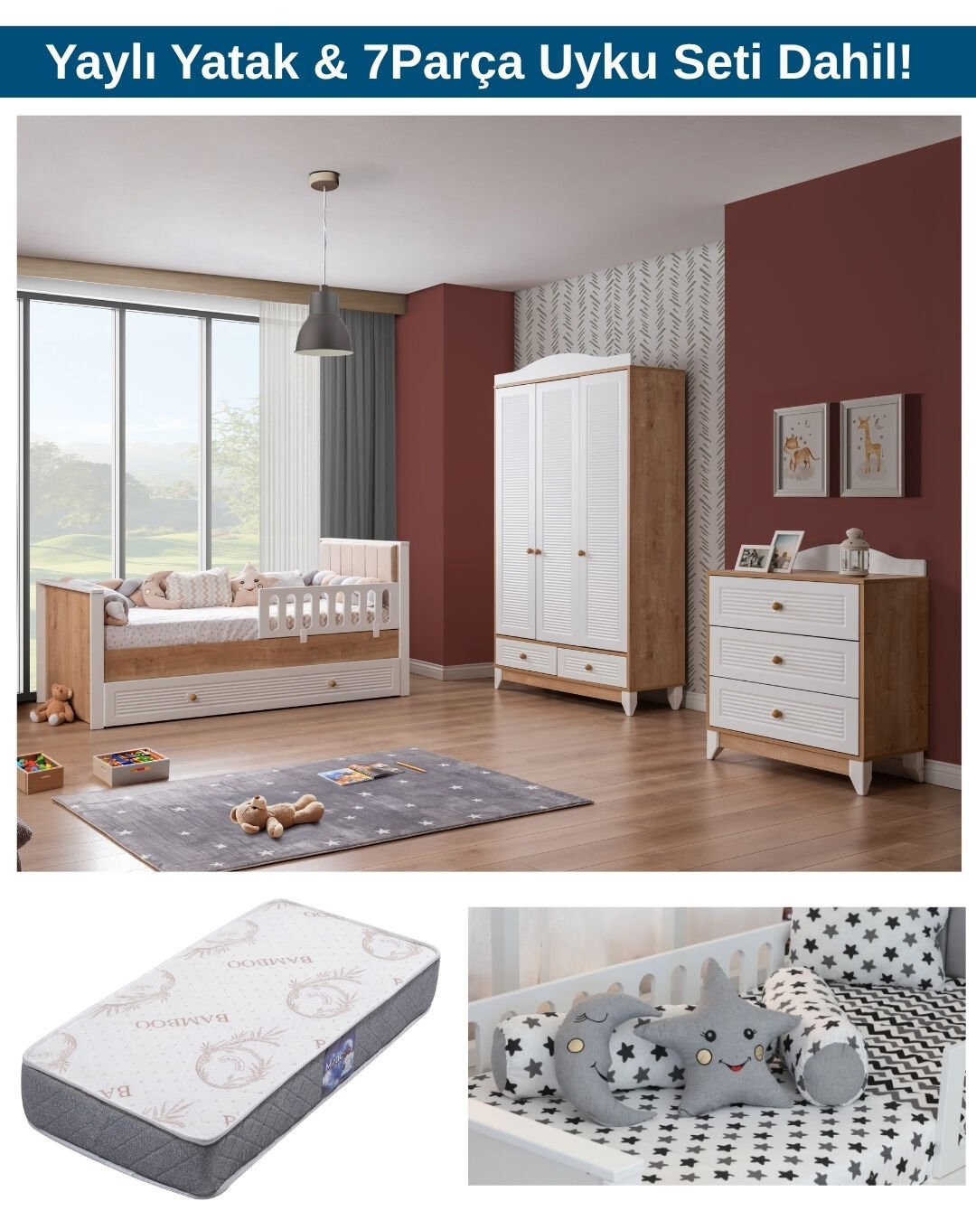 Miracool Sidney Bebek ve Çocuk Oda Takımı / Yatak ve 7 Parça Uyku Seti Dahil / Ücretsiz Kurulum-Teslimat