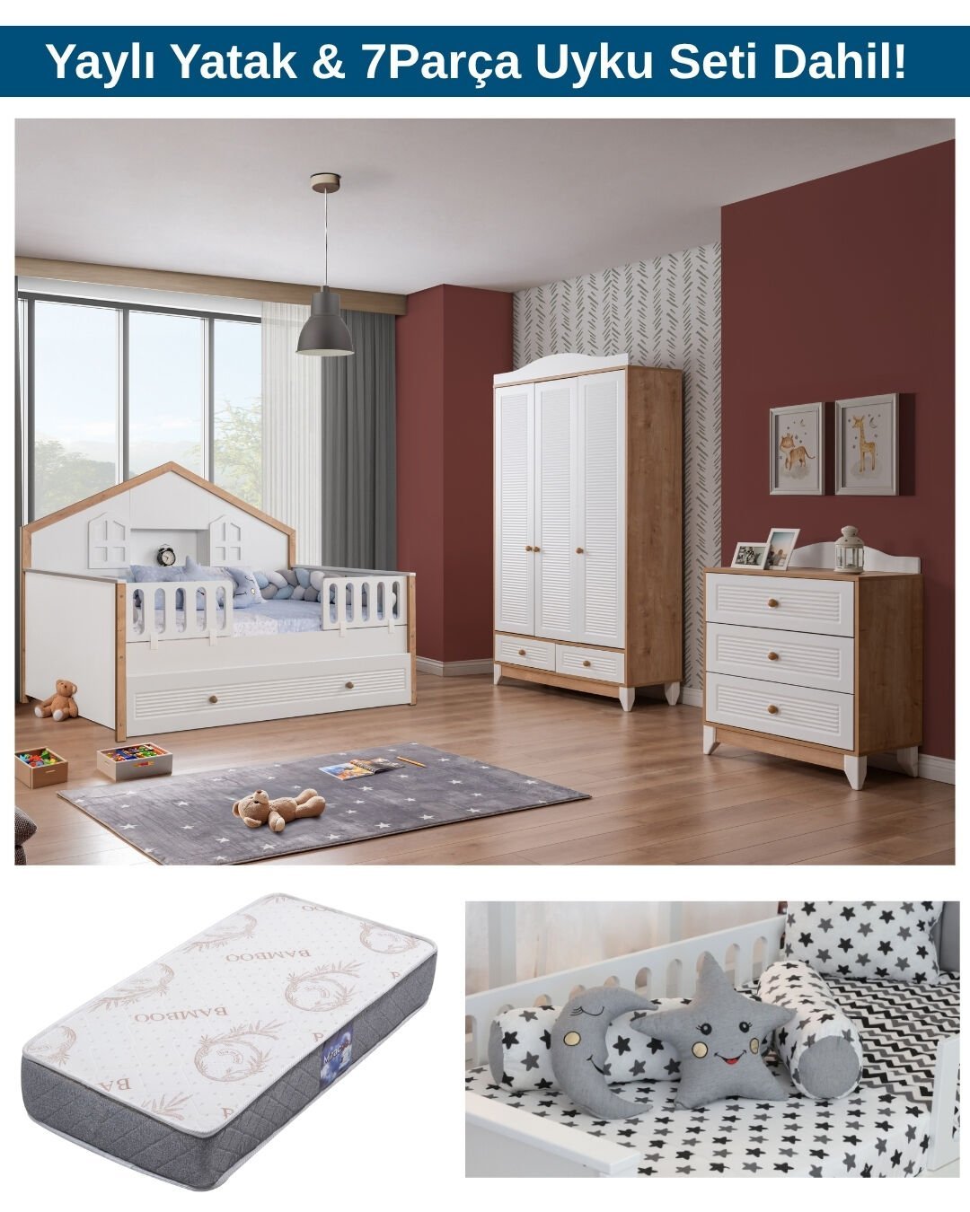 Miracool Sidney Montessori Bebek ve Çocuk Odası / Yatak ve 7Parça Uyku Seti Dahil / Ücretsiz Kurulum