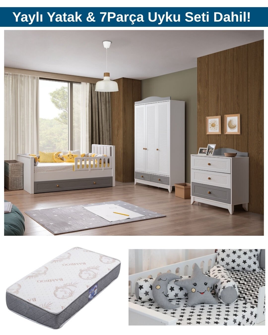 Miracool Tokyo Bebek ve Çocuk Oda Takımı / Yatak ve 7 Parça Uyku Seti Dahil / Ücretsiz Kurulum-Teslimat
