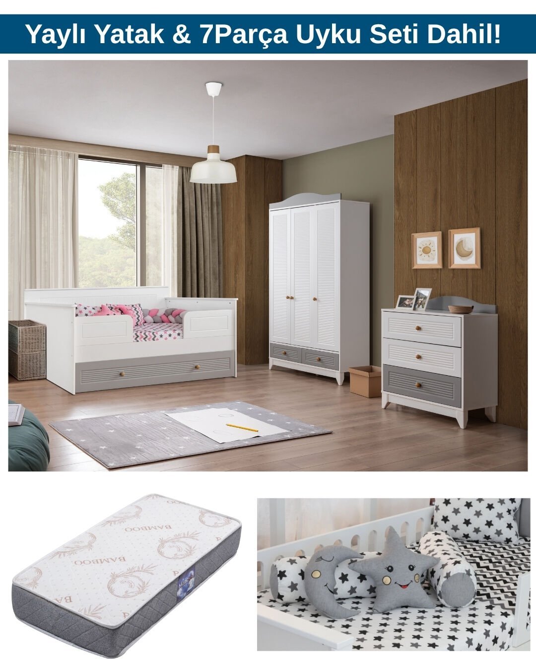 Miracool Tokyo Sedir Bebek ve Çocuk Odası / Yatak ve 7Parça Uyku Seti Dahil / Ücretsiz Kurulum