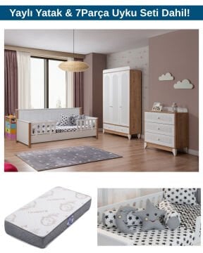 Miracool Mira Meşe Viya Bebek ve Çocuk Oda Takımı / Yatak ve 7 Parça Uyku Seti Dahil / Ücretsiz Kurulum-Teslimat
