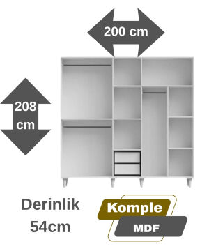 Manolya 4lü Yatak Odası Kombin / Dolap, Aynalı Makyaj Masası, 2 Adet Komodin