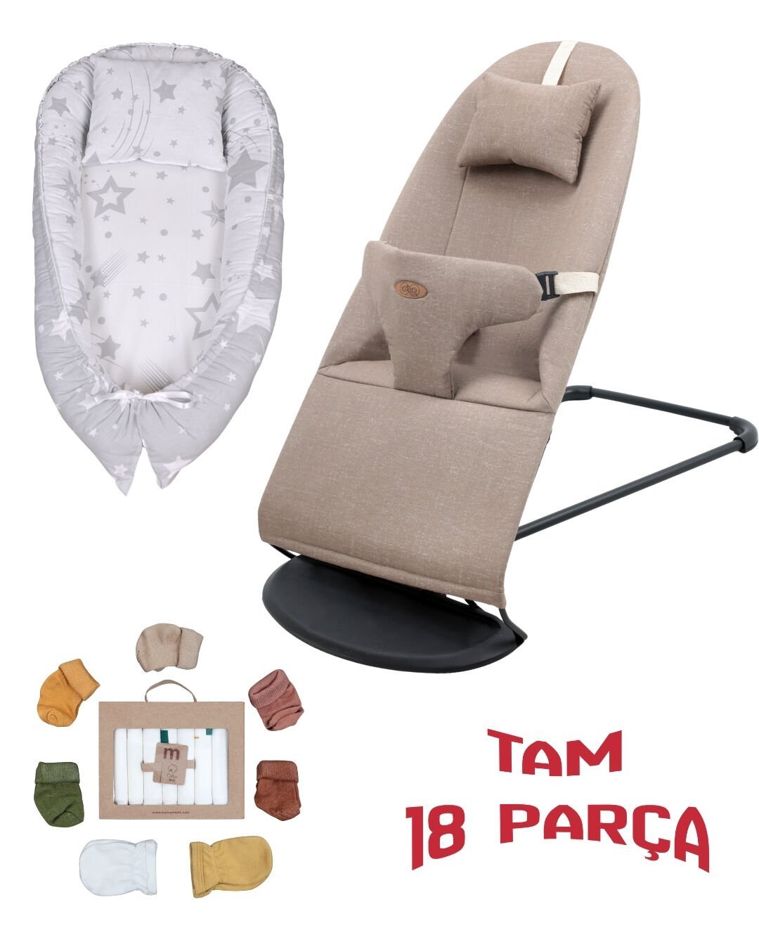 18 Parça / Premium Ana Kucağı & Babynest & Yastık & 7 Mendil & 5 Çorap & 2 Eldiven