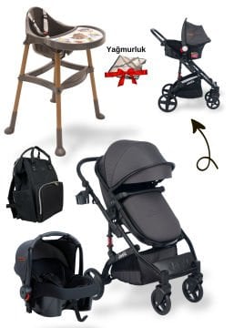 5'li Bebek Seti / Truva Travel Bebek Arabası / Mama Sandalyesi / Çanta / Puset / Yağmurluk