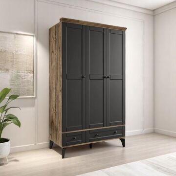 Silva 3 Kapılı Dolap / %100 MDF / Ücretsiz Kurulum / Antrasit