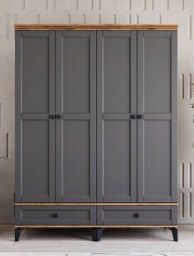 Silva 4 Kapılı Dolap / %100 MDF / Ücretsiz Kurulum / Antrasit