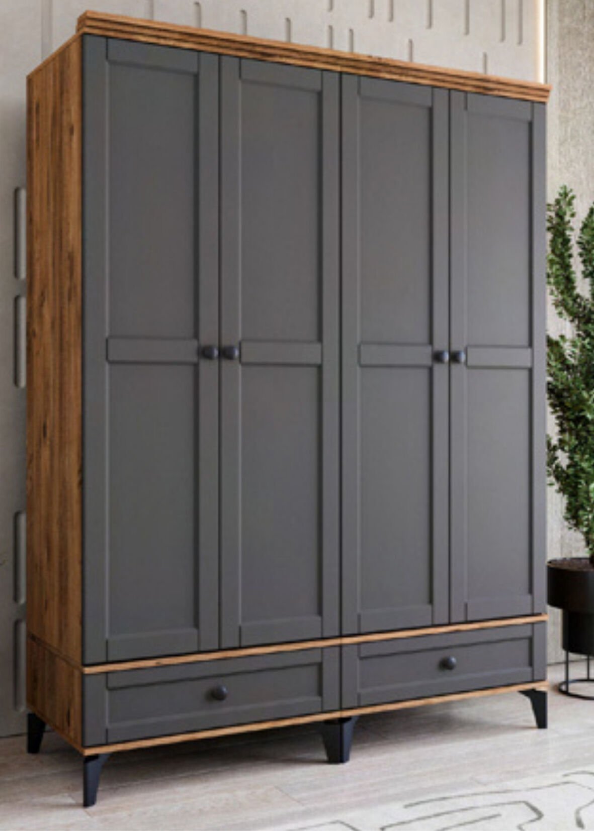 Silva 4 Kapılı Dolap / %100 MDF / Ücretsiz Kurulum / Antrasit