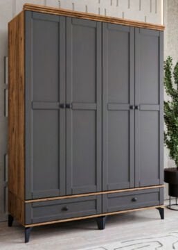 Silva 4 Kapılı Dolap / %100 MDF / Antrasit
