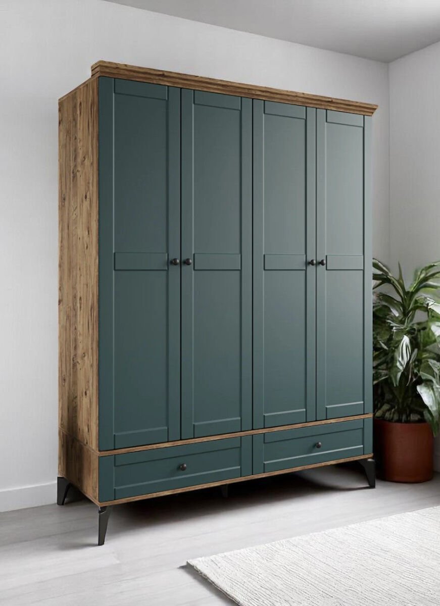 Silva 4 Kapılı Dolap / %100 MDF / Ücretsiz Kurulum / Haki