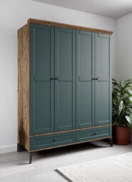 Silva 4 Kapılı Dolap / %100 MDF / Ücretsiz Kurulum / Haki