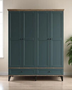 Silva 4 Kapılı Dolap / %100 MDF / Ücretsiz Kurulum / Haki