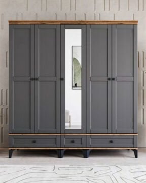 Silva 5 Kapılı Dolap / %100 MDF / Ücretsiz Kurulum / Antrasit