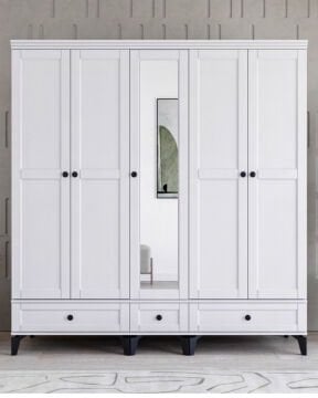 Silva 5 Kapılı Dolap / %100 MDF / Ücretsiz Kurulum / Beyaz
