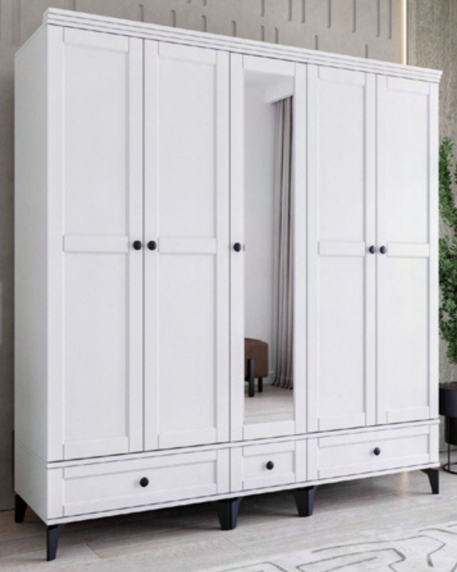 Silva 5 Kapılı Dolap / %100 MDF / Beyaz