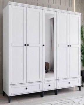 Silva 5 Kapılı Dolap / %100 MDF / Beyaz