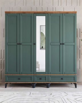Silva 5 Kapılı Dolap / %100 MDF / Ücretsiz Kurulum / Haki Yeşil