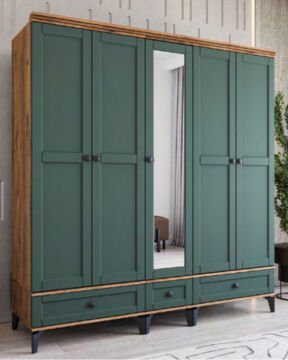 Silva 5 Kapılı Dolap / %100 MDF / Ücretsiz Kurulum / Haki Yeşil