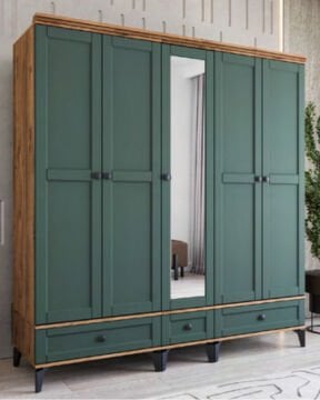 Silva 5 Kapılı Dolap / %100 MDF / Ücretsiz Kurulum / Haki Yeşil
