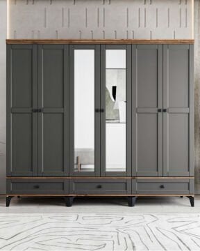 Silva 6 Kapılı Dolap / %100 MDF / Ücretsiz Kurulum / Antrasit