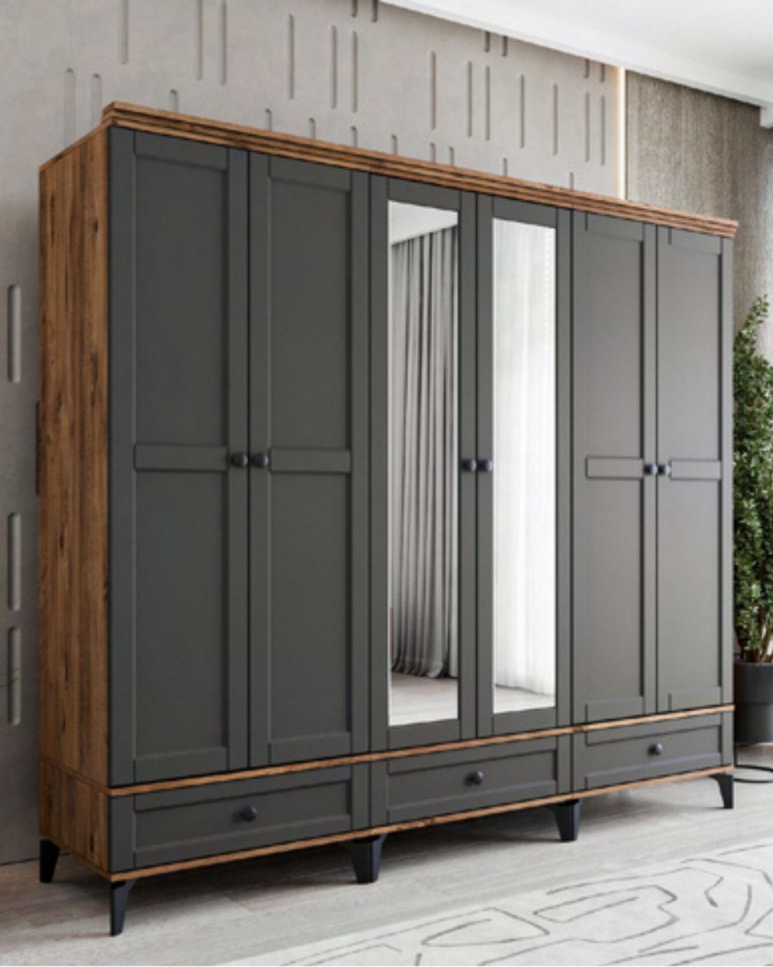 Silva 6 Kapılı Dolap / %100 MDF / Ücretsiz Kurulum / Antrasit