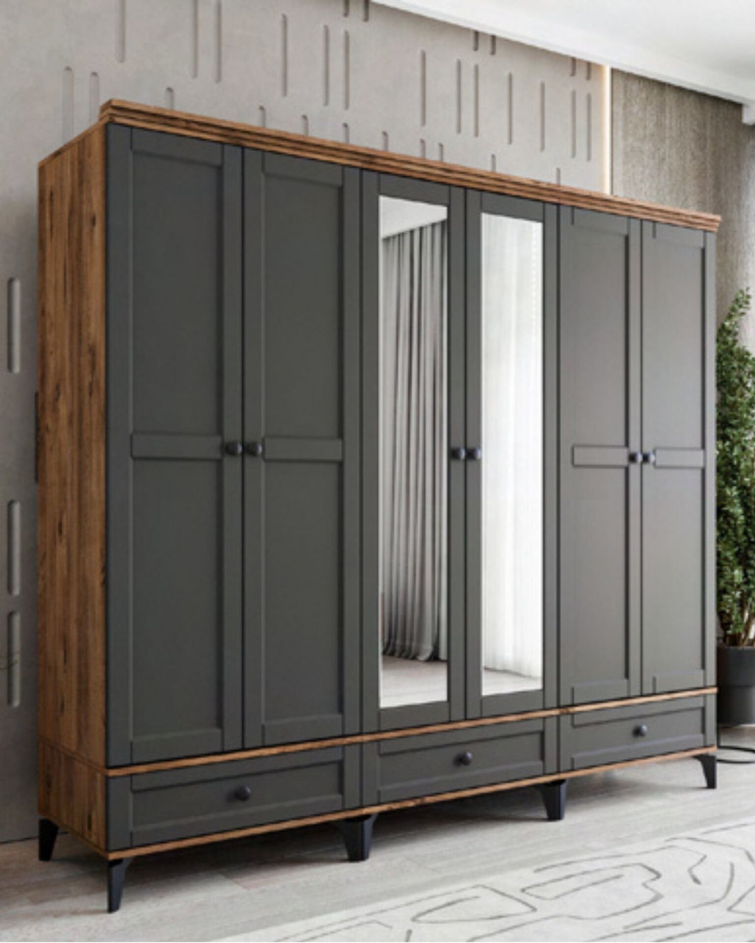 Silva 6 Kapılı Dolap / %100 MDF / Ücretsiz Kurulum / Antrasit