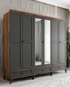 Silva 6 Kapılı Dolap / %100 MDF / Ücretsiz Kurulum / Antrasit