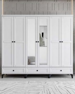 Silva 6 Kapılı Dolap / %100 MDF / Ücretsiz Kurulum / Beyaz