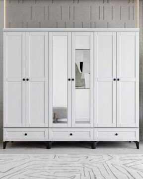 Silva 6 Kapılı Dolap / %100 MDF / Ücretsiz Kurulum / Beyaz