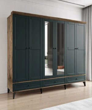 Silva 6 Kapılı Dolap / %100 MDF / Ücretsiz Kurulum / Haki