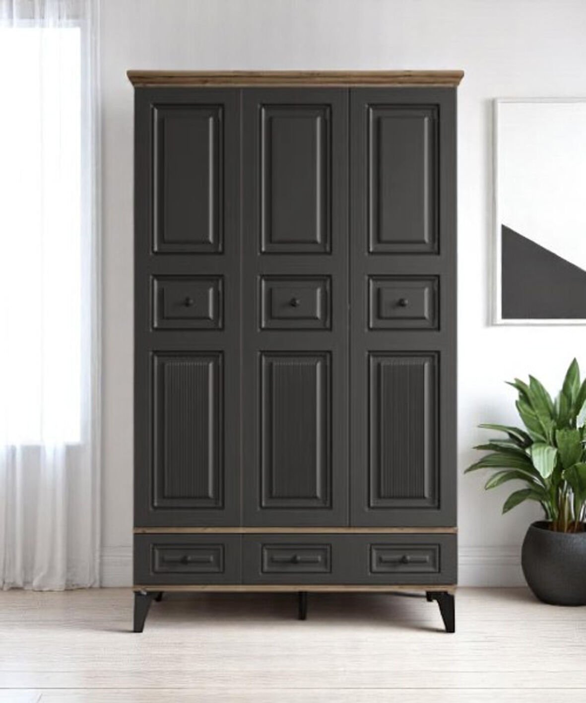 Terra 3 Kapılı Dolap / %100 MDF / Ücretsiz Kurulum / Antrasit