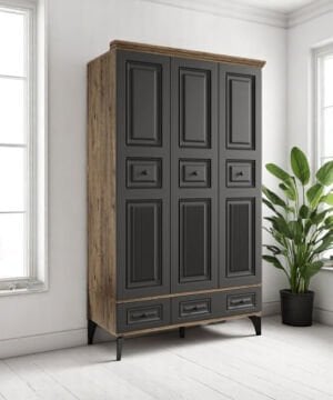 Terra 3 Kapılı Dolap / %100 MDF / Ücretsiz Kurulum / Antrasit