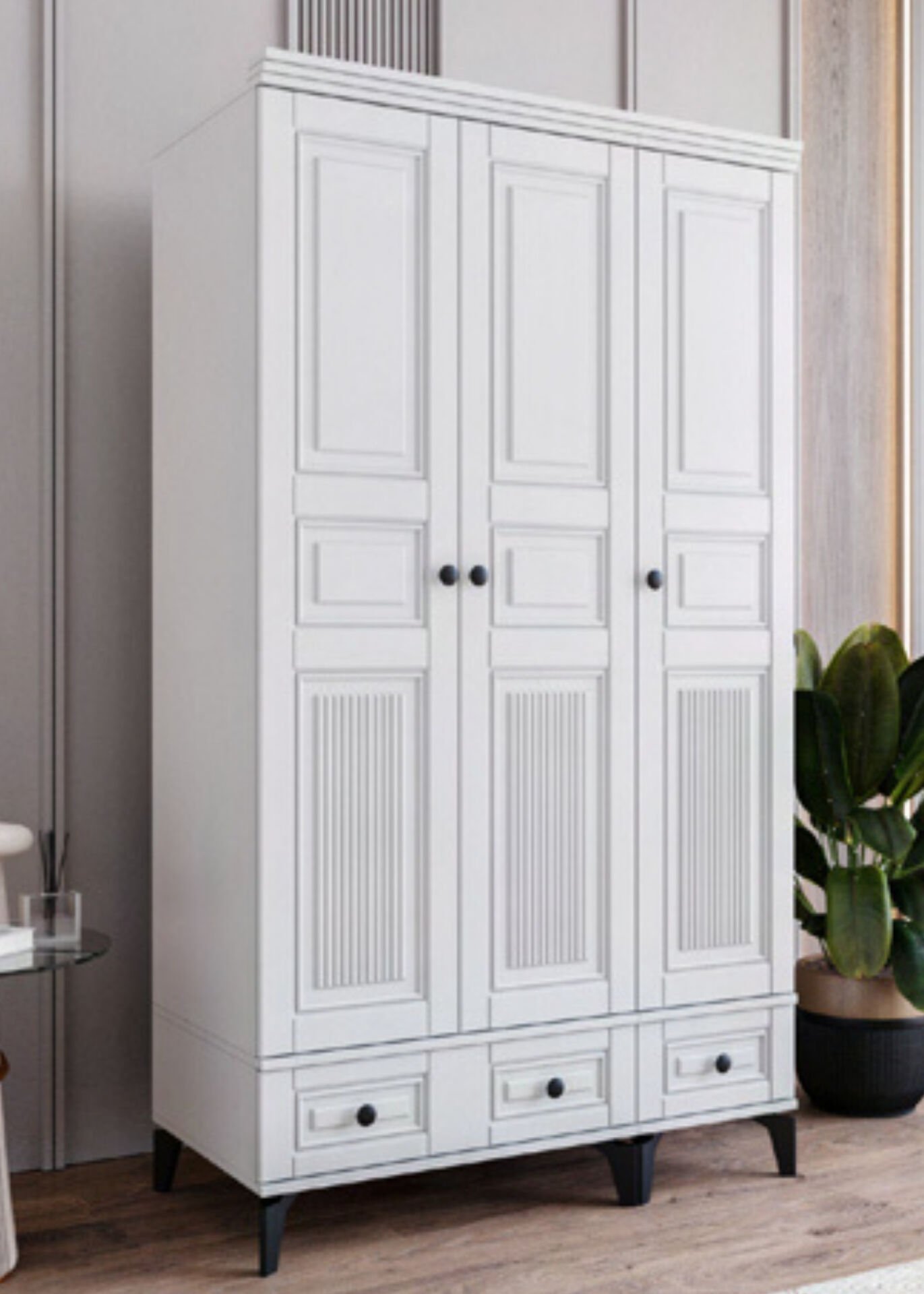 Terra 3 Kapılı Dolap / %100 MDF / Ücretsiz Kurulum / Beyaz