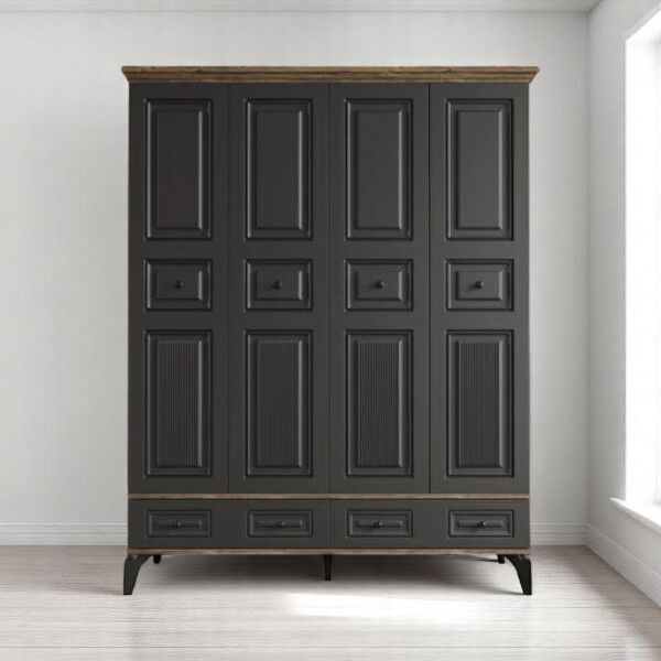 Terra 4 Kapılı Dolap / %100 MDF / Ücretsiz Kurulum / Antrasit