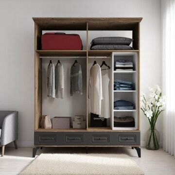 Terra 4 Kapılı Dolap / %100 MDF / Ücretsiz Kurulum / Antrasit