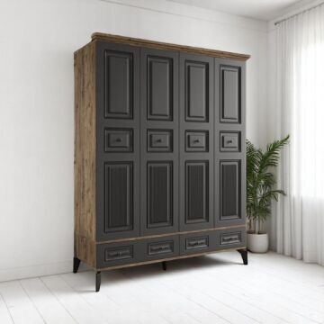Terra 4 Kapılı Dolap / %100 MDF / Ücretsiz Kurulum / Antrasit