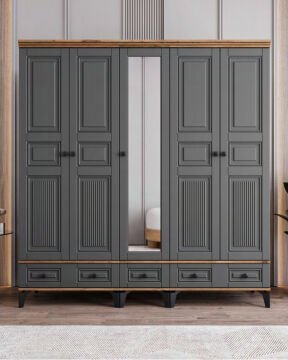Terra 5 Kapılı Dolap / %100 MDF / Ücretsiz Kurulum / Antrasit