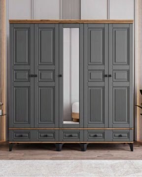 Terra 5 Kapılı Dolap / %100 MDF / Ücretsiz Kurulum / Antrasit