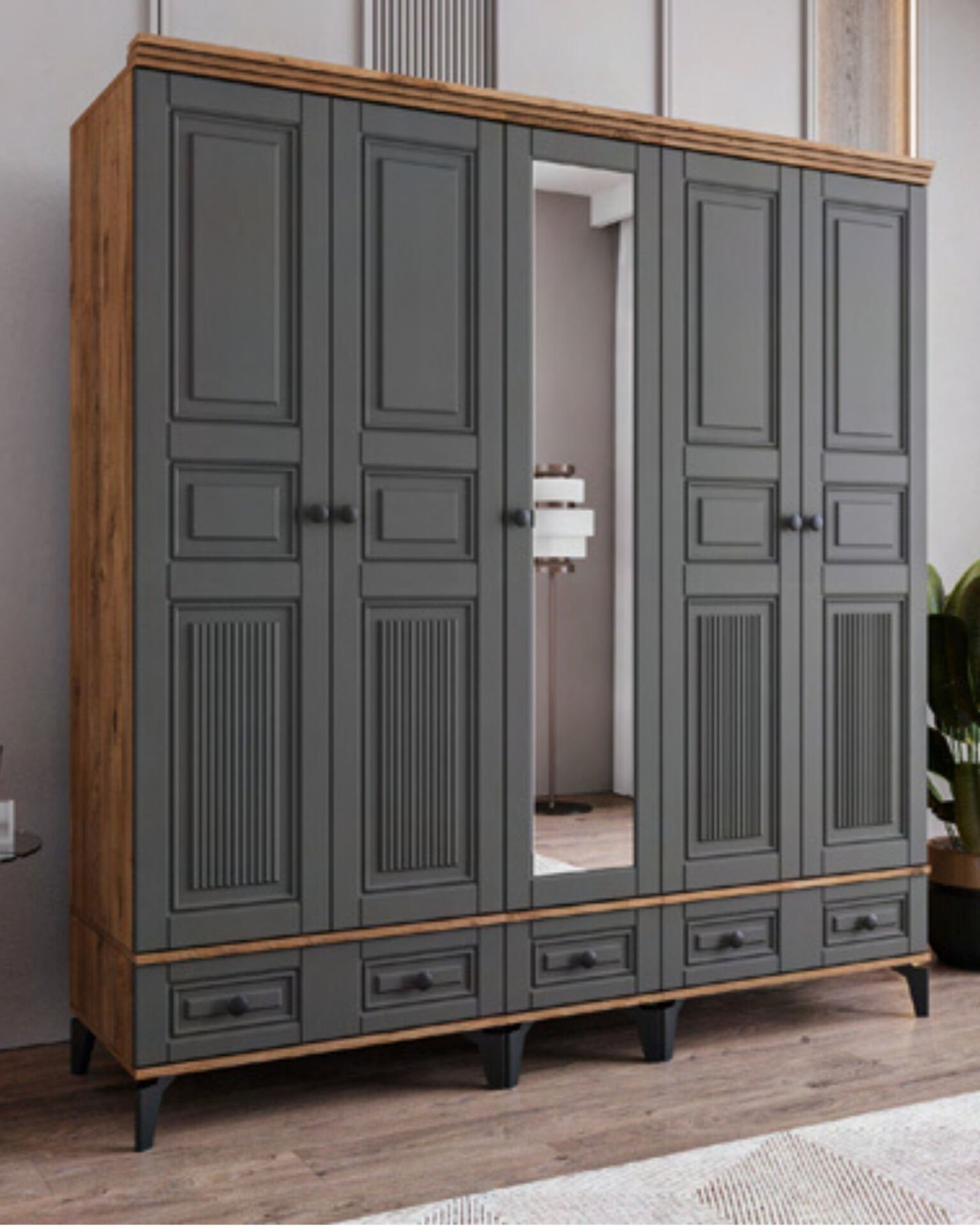 Terra 5 Kapılı Dolap / %100 MDF / Ücretsiz Kurulum / Antrasit