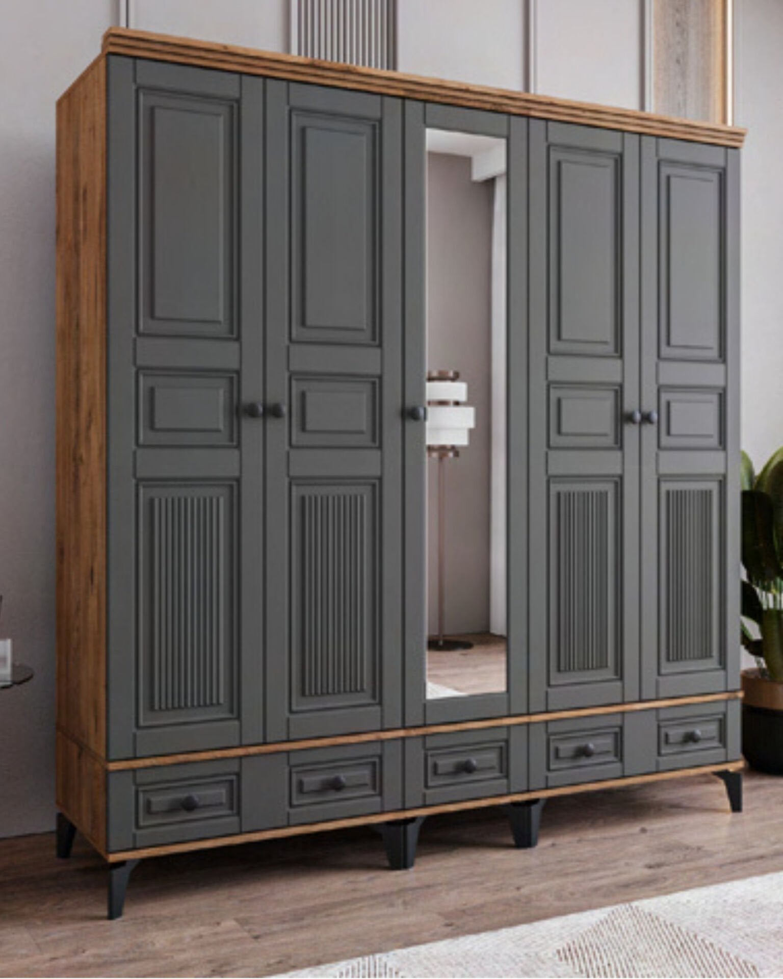Terra 5 Kapılı Dolap / %100 MDF / Ücretsiz Kurulum / Antrasit