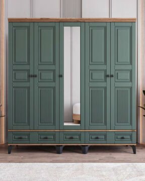 Terra 5 Kapılı Dolap / %100 MDF / Ücretsiz Kurulum / Haki Yeşil