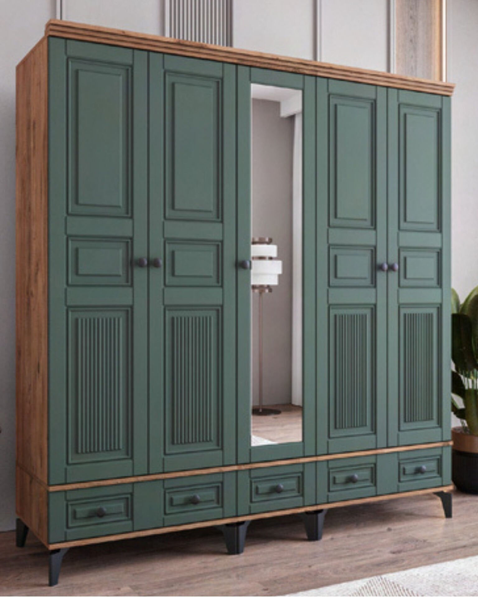 Terra 5 Kapılı Dolap / %100 MDF / Ücretsiz Kurulum / Haki Yeşil