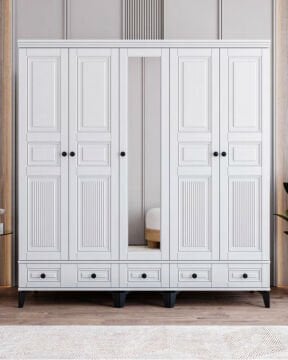 Terra 5 Kapılı Dolap / %100 MDF / Ücretsiz Kurulum / Beyaz
