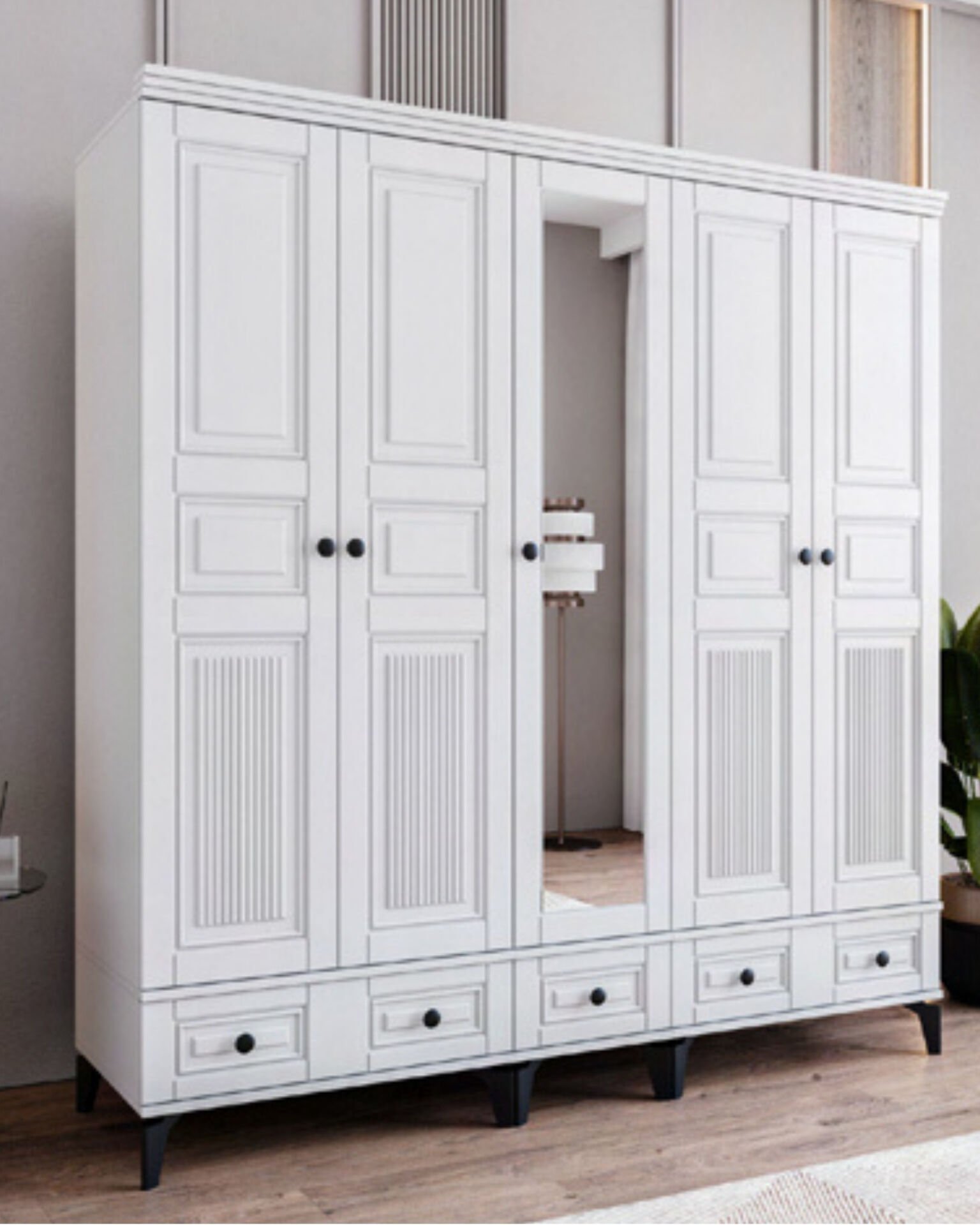 Terra 5 Kapılı Dolap / %100 MDF / Ücretsiz Kurulum / Beyaz