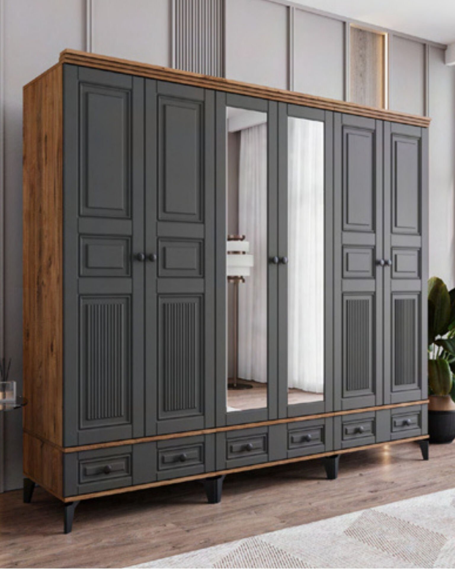 Terra 6 Kapılı Dolap / %100 MDF / Ücretsiz Kurulum / Antrasit