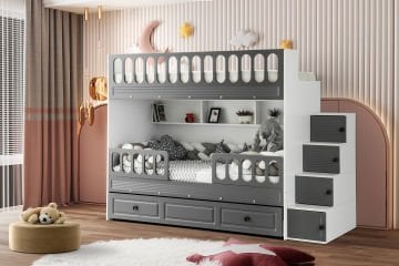 Panjur Ranza 3 Yataklı / Beyaz-Antrasit / %100 MDF