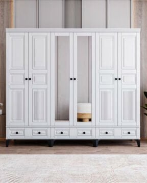 Terra 6 Kapılı Dolap / %100 MDF / Ücretsiz Kurulum / Beyaz