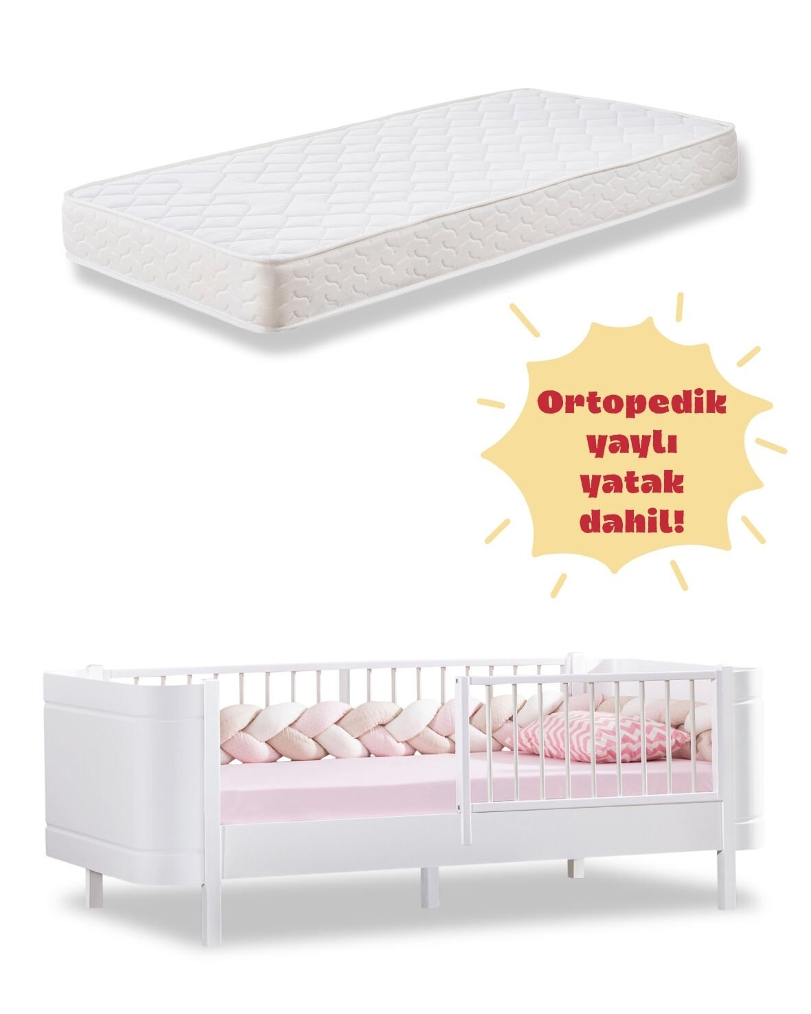 Perla Karyola & Ortopedik Yaylı Yatak Dahil / Ücretsiz Kurulum / %100 MDF / Beyaz