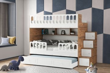 Panjur Ranza / 3 Yatak Bölümü / Çam-Beyaz / Komple MDF / Ücretsiz Kurulum