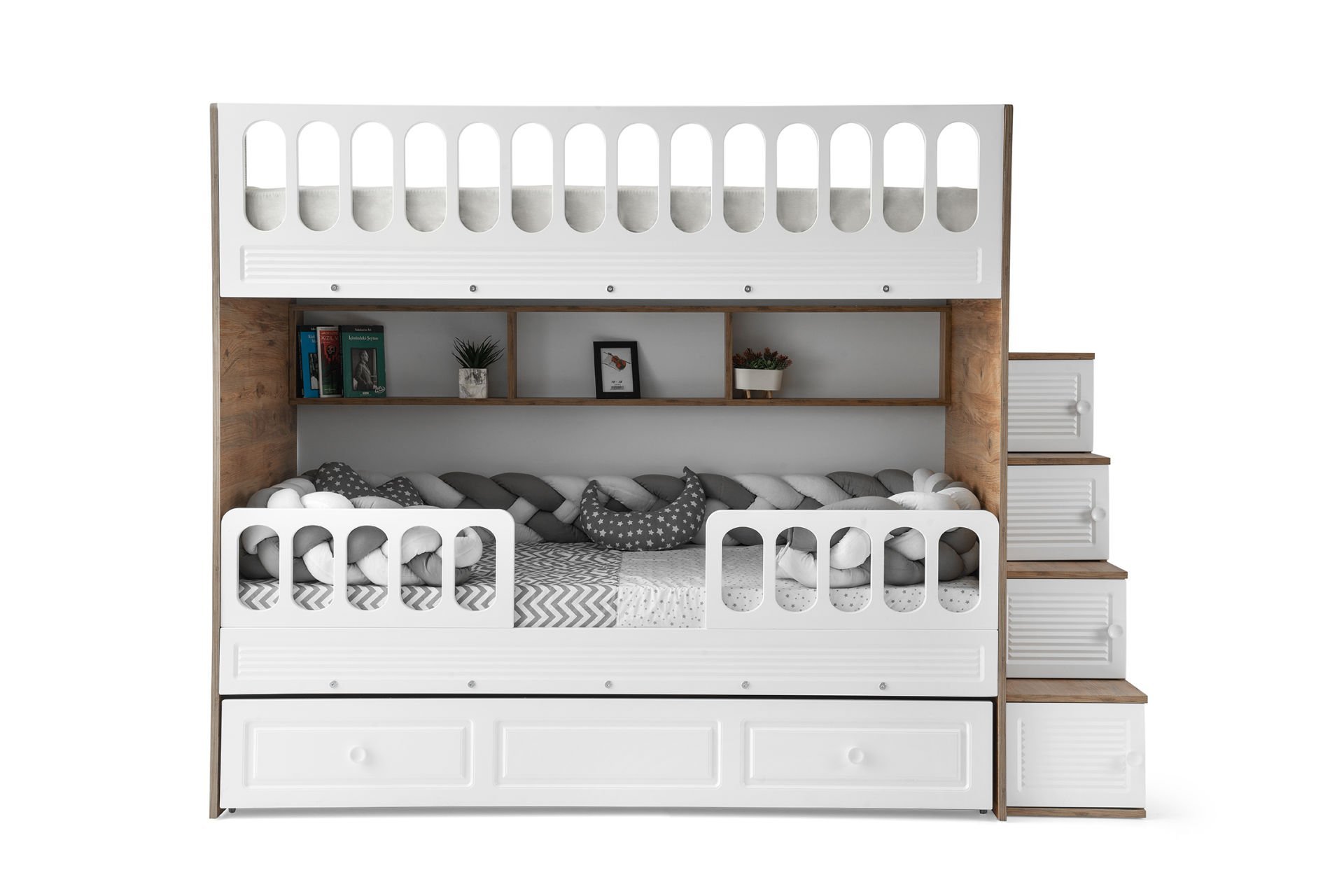 Panjur Ranza 3 Yataklı / Çam-Beyaz / %100 MDF / Ücretsiz Kurulum