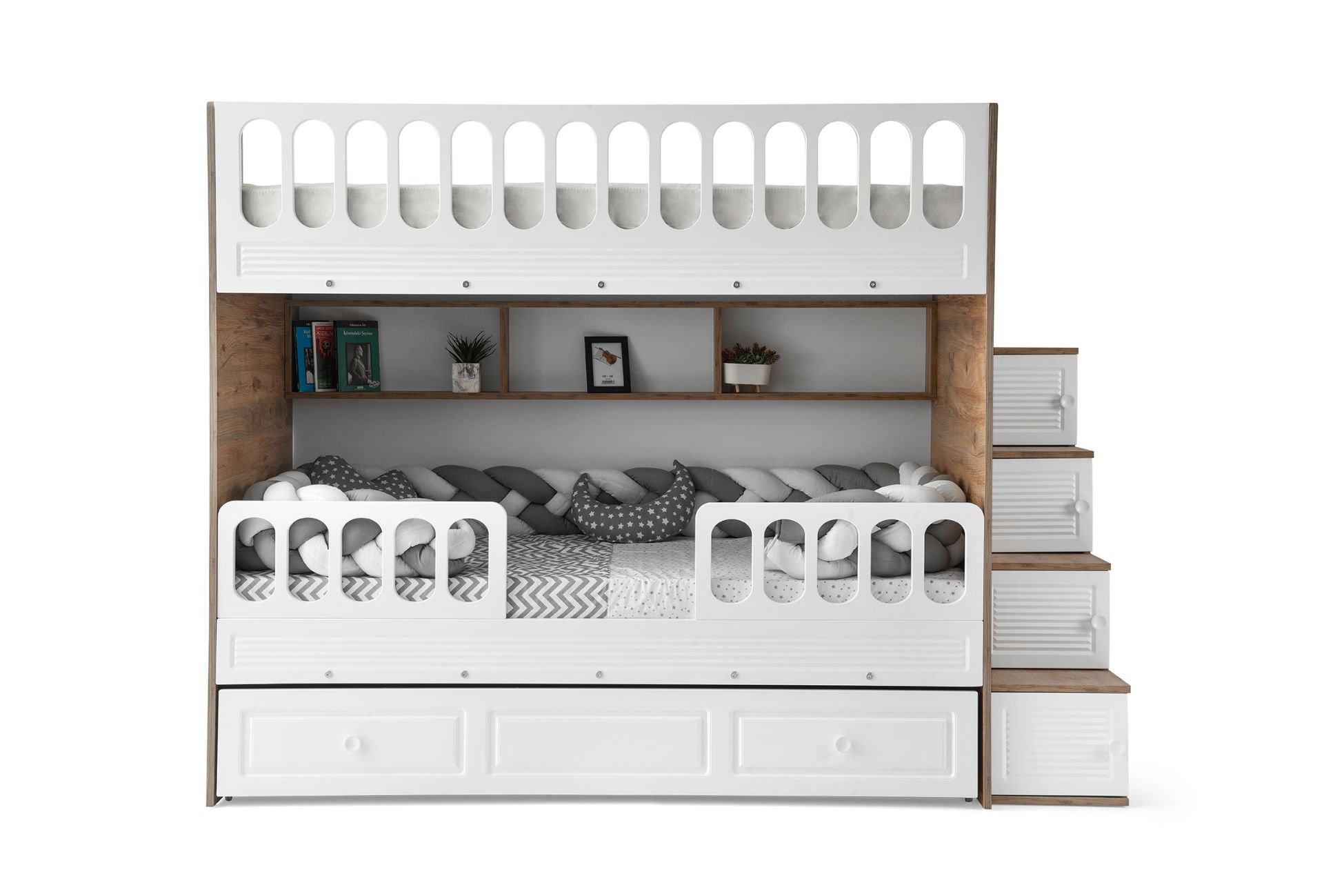 Panjur Ranza 3 Yataklı / Çam-Beyaz / %100 MDF / Ücretsiz Kurulum